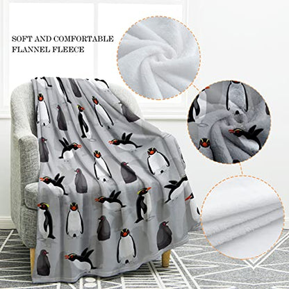 Jekeno Penguin Grey Throw Blanket 50"x60", Gifts for Women Men - color: White Gray, size: 50"x60"