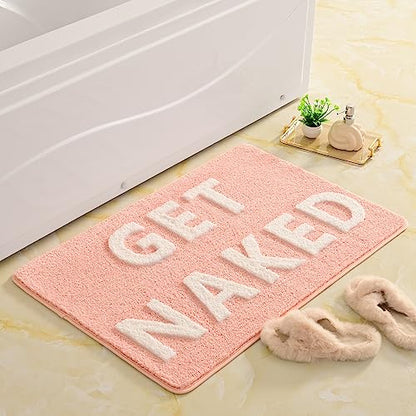 QJHOMO Get Naked Bath Mat Cute Pink Girly Bathroom Rug Non Slip, 24" x 36" - color: Pink and White, size: 2' x 3' (Rectangular)