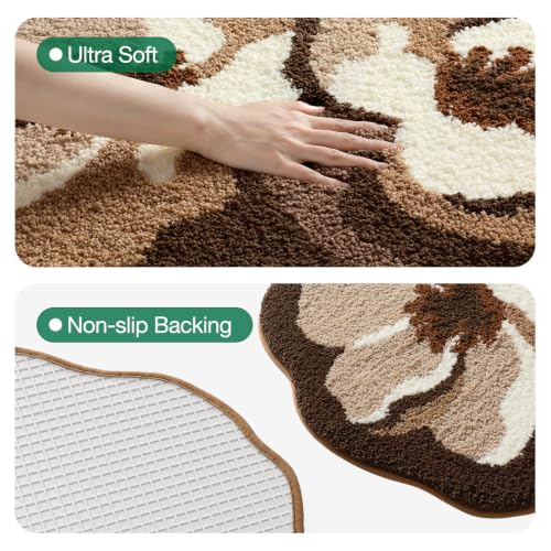 LUMI Flower Bathroom Rug, Absorbent Non Slip Bath Mat, 20x32, Brown Flower - color: Floral-brown Flower