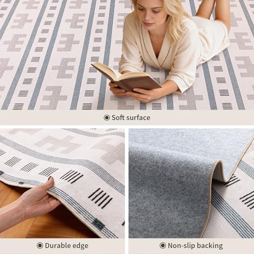 5x7 Washable Area Rug for Living Room, Boho Southwestern, Cream Beige - color: Cream Beige, size: 5' x 7'(Rectangular)