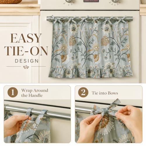 Leeva Oven Curtain, 30 x 21 in, 1 Panel, Gray Botanical Faux Linen Tie-On - color: *M11, size: 30"W x 21"L (Pack of 1, Rod Pocket)