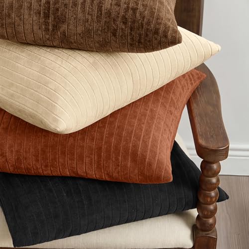 MIULEE Set of 2 Rust Textured Striped Throw Pillow Covers 18x18 Inch - color: Rust, size: 18" x 18" (Pack of 2)