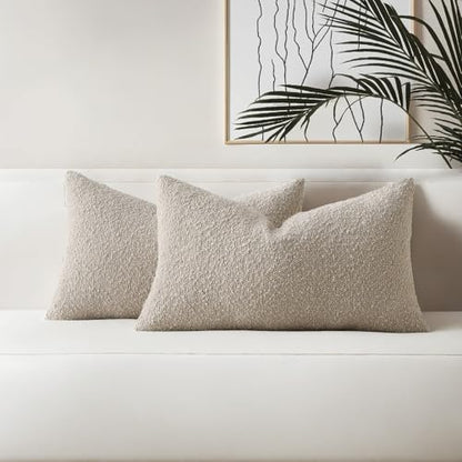 HAUSSY Pack of 2 Boucle Lumbar Throw Pillow Covers 12x20 Inch, Oatmeal - color: Oatmeal, size: 20" x 12" (Pack of 2)