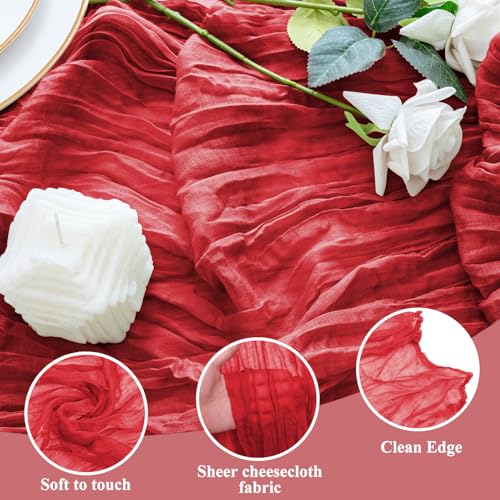 Cheesecloth Table Runner 10FT Red Boho Gauze Rustic Sheer Runners - color: Red, size: 1 Pack