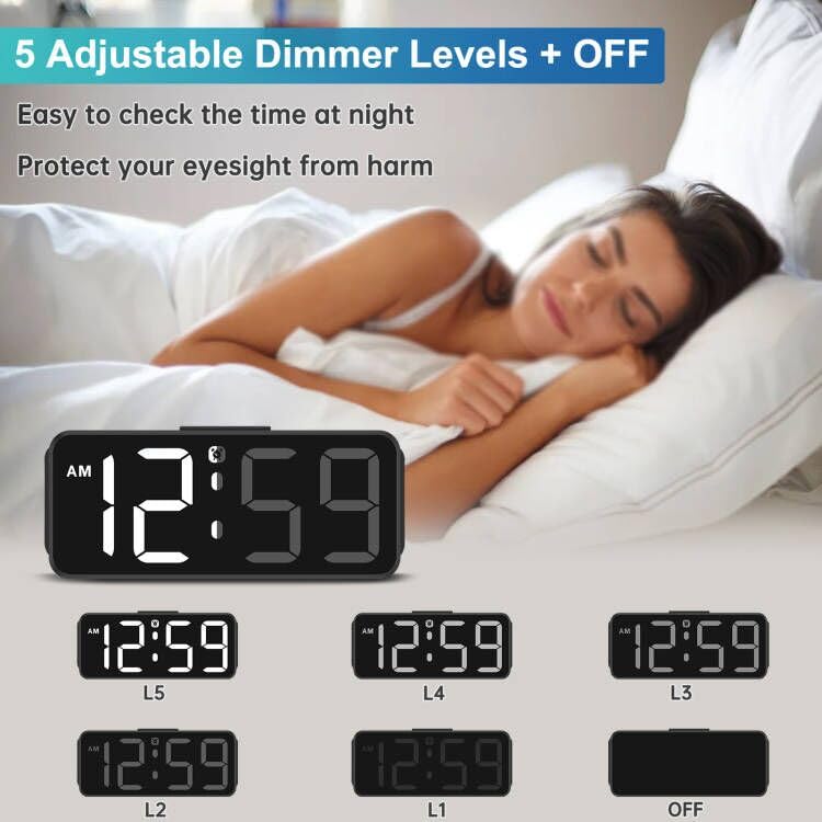 Peakeep Small Digital Alarm Clock for Bedroom, Large Number, Battery Backup - color: White Digits(plug-in, Ultra-compact)
