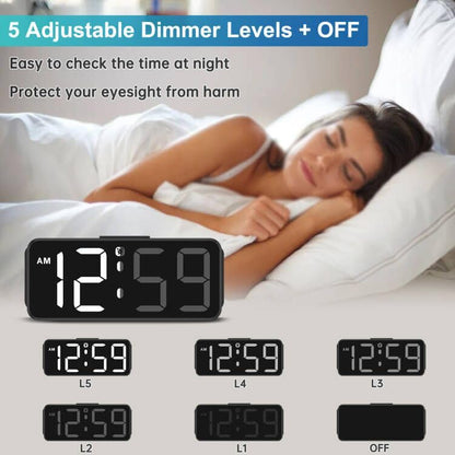 Peakeep Small Digital Alarm Clock for Bedroom, Large Number, Battery Backup - color: White Digits(plug-in, Ultra-compact)