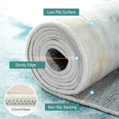 Beach Pattern 2x4ft Runner Rug Non Slip Washable Kitchen Runner Rug with Rubber Backing，Low-Pile Soft Washable Runner Rugs for Hallway Entryway Kitchen Bedroom Bathroom - color: Teal Beach, size: 5' x 10'1" (Rug)