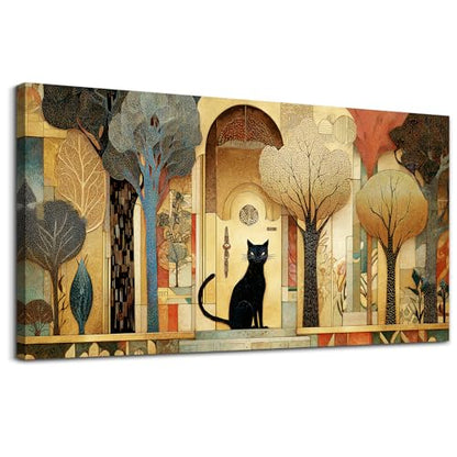 XIGUANGART Extra Large Modern Cute Cat Wall Art for Living Room,48x24 In - color: Abstract Canvas Wall Art, size: 48"L x 24"W
