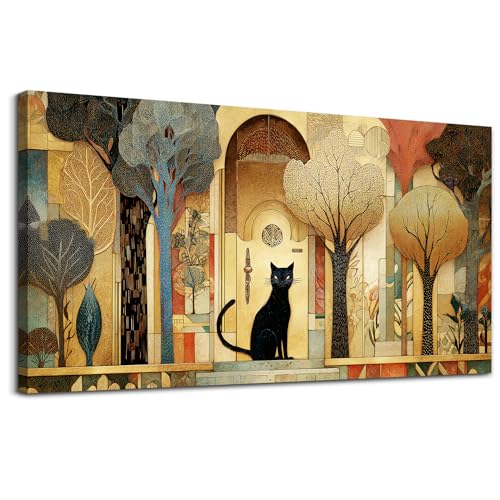 XIGUANGART Extra Large Modern Cute Cat Wall Art for Living Room,48x24 In - color: Abstract Canvas Wall Art, size: 48"L x 24"W