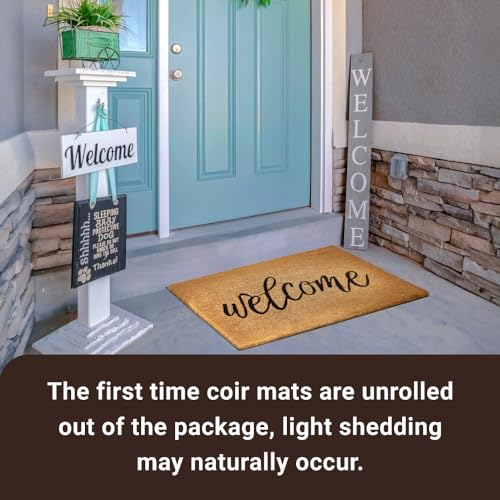 KANKUN Coco Coir Door Mat with Heavy Duty Backing, Welcome Doormat (17" x 30"), Doormat Entrance (Welcome3) - color: Welcome3
