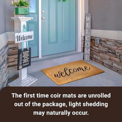KANKUN Coco Coir Door Mat with Heavy Duty Backing, Welcome Doormat (17" x 30"), Doormat Entrance (Welcome3) - color: Welcome3