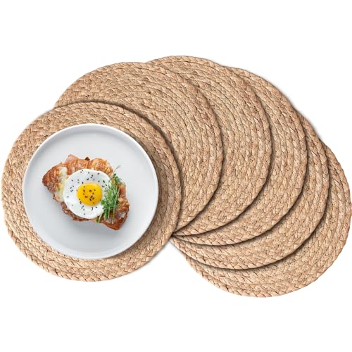 Aofmee 13 inch Round Woven Placemats Set of 6, Boho Rattan Place Mats, Natural Water Hyacinth Table Placemats, Farmhouse Weave Table Mats, Rustic Braided Wicker Charger Plates for Dining Table Decor - size: 13 Inch Set of 6