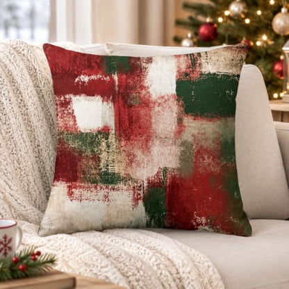 Abstract Christmas Throw Pillow Covers 18x18 Set of 4, Red & Green - color: Red Green White, size: 18" x 18" (Pack of 4)