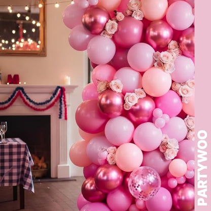 PartyWoo Pink and Gold Balloons 66pcs 12 Inch Gold Pearl Hot Pink Balloons - color: Pink-3315
