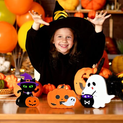 Cute Halloween Decorations Indoor, 3 PCS Wooden Ghost Pumpkin Halloween Decor for Home Table Office Desk Tiered Tray Party Shelf Display Mantle Kitchen Room Spooky Decorations - style: GhostPumpkinCat