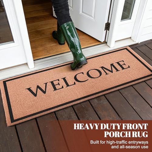 Welcome Long Doormat for Double Door Entrance, 24x59 Inch