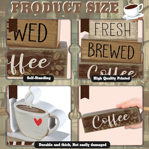 Yuntau 4 Pcs FarmhouseCoffee Bar Decor Wooden Tabletop Block Sign - style: Coffee Bar