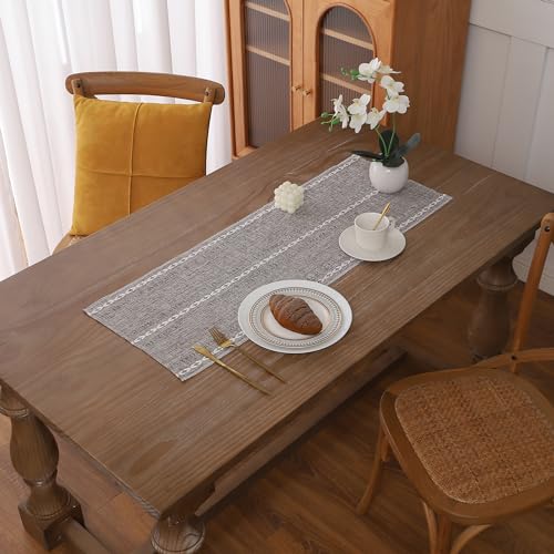 Gernaice 2PCS Boho Table Runner, Rustic Embroidered Cotton Linen Farmhouse Table Runners for Dresser End Coffee Table Home Decor, 24" L X 13" W Dark Brown - size: 2PCS 13" X 24", style: Hemstitched Coffee