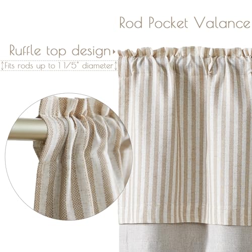 jinchan Stripe Linen Kitchen Valance Curtain, 50x16, 1 Panel, Taupe - color: Boxter Striped | Tan on Linen, size: 50"W x 16"L (Pack of 1)