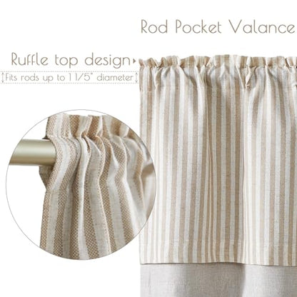 jinchan Stripe Linen Kitchen Valance Curtain, 50x16, 1 Panel, Taupe - color: Boxter Striped | Tan on Linen, size: 50"W x 16"L (Pack of 1)