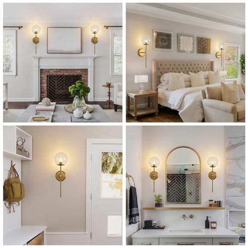Globe Battery Operated Sconce Set of 2 with Clear Glass Lampshade - color: Gold-Clear