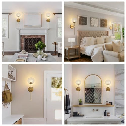 Globe Battery Operated Sconce Set of 2 with Clear Glass Lampshade - color: Gold-Clear