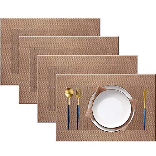 PIGCHCY Placemats Vinyl Washable Table Mats Elegant Non-Slip Placemats for Dinner Table Set of 4 (Champagne) - color: Box2: Deep Champagne, size: 4 Placemats