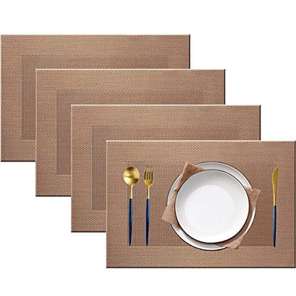 PIGCHCY Placemats Vinyl Washable Table Mats Elegant Non-Slip Placemats for Dinner Table Set of 4 (Champagne) - color: Box2: Deep Champagne, size: 4 Placemats