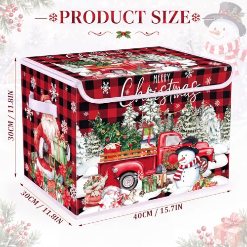 Briwooody Red Plaid Christmas Storage Bin with Lid and Carrying Handle - style: Plaid Christmas