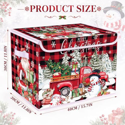 Briwooody Red Plaid Christmas Storage Bin with Lid and Carrying Handle - style: Plaid Christmas