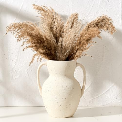 Emotionally Grounded Vase, Vaseking Large Ceramic Rustic Vase with 2 Handles, 8.6 inch Minimalist Decorative Farmhouse Vases for Home Decor, Living Room, Enterway, Table Decoration, Speckled White - color: 19402-speckled White