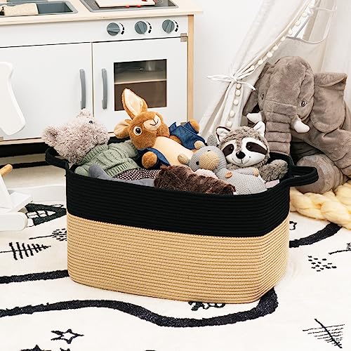 Goodpick Large Woven Blanket Basket, Rectangle, Black & Camel - color: Black Camel, size: Large(21.6"L x 14.9"W x 11.8"H)