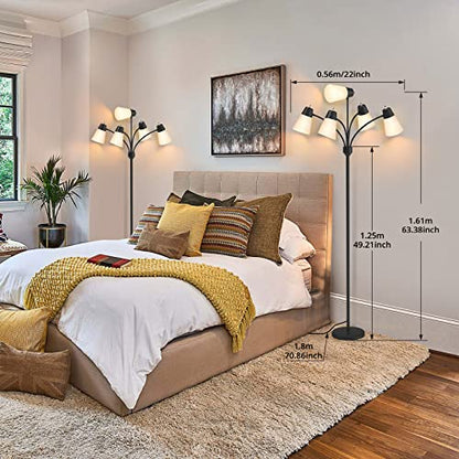 LED Floor Lamp, Medusa Adjustable Multi Head Modern Tall Standing Light - color: Black