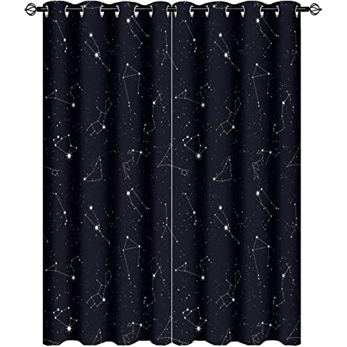 Constellation Curtains,Abstract Modern Art Black Galaxy White Constellation Symbol Pattern Window Drapes Thermal Insulated Grommet Blackout Curtains for Bedroom 2 Panels 54L x 21W - color: Constellation, size: 42"W x 54"L (Pack of 1)