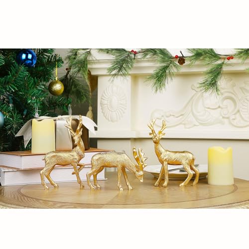 Lulu Home 3 PCS Christmas Reindeer Figurines, Peer (Textured) - style: 3 Peers with Texture