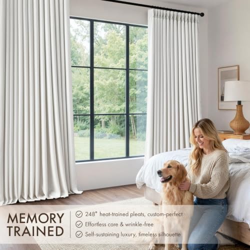 MIULEE Pinch Pleated Blackout Linen Curtains Beige White 2 Panels W50xL102 - color: Beige White, size: 50"W x 102"L (Pack of 2)