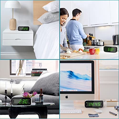 KWANWA 2-in-1 Digital Alarm Clock with Indoor Thermometer - size: Green Digital Display