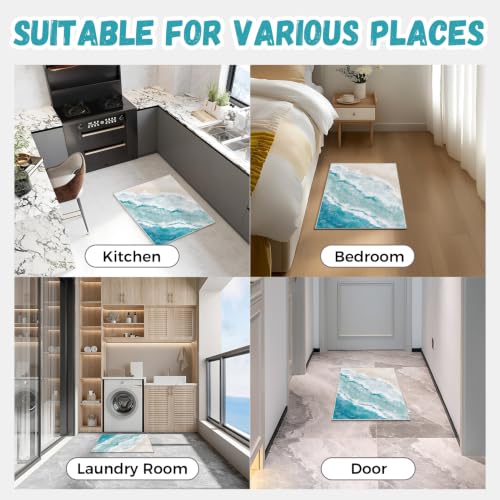 Beach Pattern 3x4ft Runner Rug Non Slip Washable Kitchen Runner Rug with Rubber Backing，Low-Pile Soft Washable Runner Rugs for Hallway Entryway Kitchen Bedroom Living Room Bathroom - color: Light Blue Beach, size: 3' x 4' (Rug)