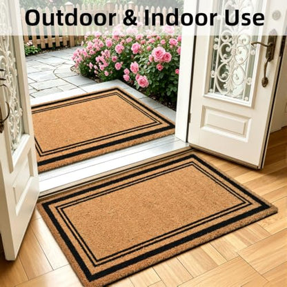 Natural Coir Welcome Door Mat Outside Inside Entrance 17x30 Border - color: Border