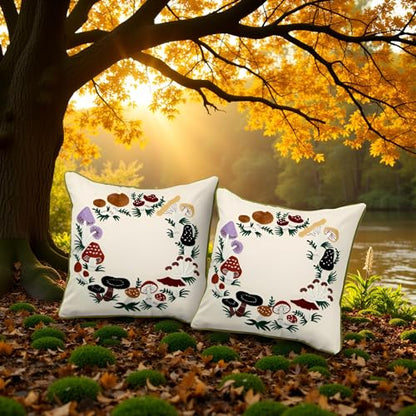 Mushroom Embroidered Throw Pillow Covers 18x18 inch Set of 2 - color: Mushrooms