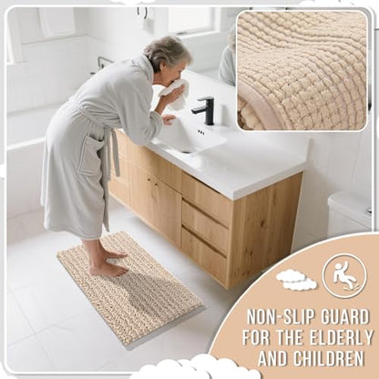Yimobra Bathroom Rugs Sets 2 Piece,Super Absorbent Bath Mat Set,Light Brown - color: Light Brown, size: 24''x17''+24''x20''U-Shaped