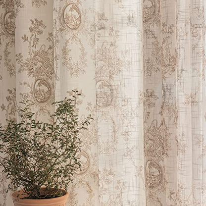 SUOUO Coffee Brown Toile Floral Semi Sheer Curtains 84 Inches 2 Panels - color: Coffee-t, size: 52"W x 84"L (Pack of 2)