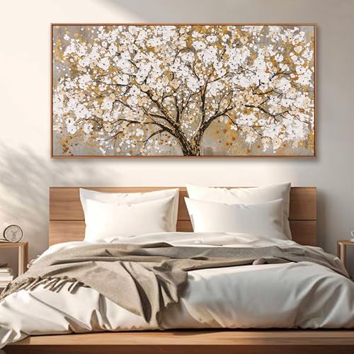 Framed Gold Wall Art for Living Room Tree Of Life Painting Picture 24x48 ln - color: gold, size: 48"L x 24"W