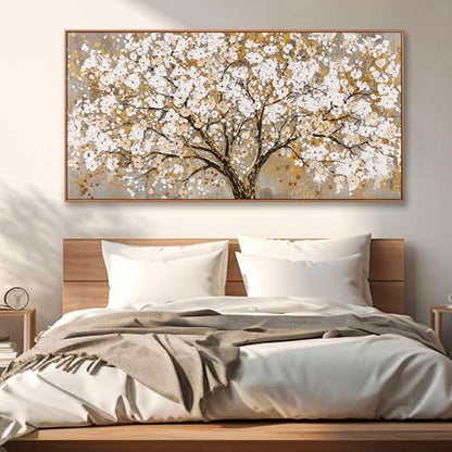 Framed Gold Wall Art for Living Room Tree Of Life Painting Picture 24x48 ln - color: gold, size: 48"L x 24"W