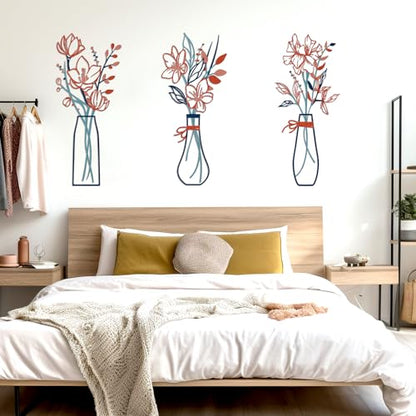 Zzbakress 3 Pieces Metal Flowers Wall Art for Bathroom (Blue Orange) - color: Blue Orange
