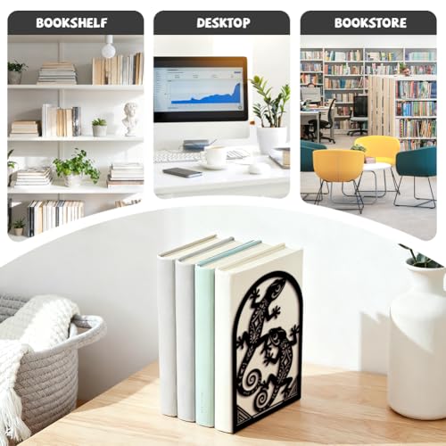 Peacoblue 5.3"x4.3"x7.9" Metal Bookends, Heavy Duty Book Ends for Shelves - style: Geckos