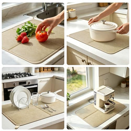 YDKGL 2 pack Dish Drying Mat for Kitchen Counter,PU Leather Dish Mat，Brown - color: Brown, size: 16" x 24"(2 Pack)
