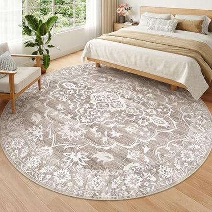 Soalmost Washable Round Rug 8ft for Living Room,Soft Circle Rug Light Brown - color: Light Brown, size: 8' (Round)