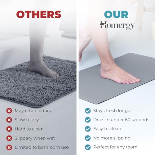 Homergy Bath Mat for Bathroom Non Slip, Quick Dry, 16x24 in, Grey - color: Gray, size: 16" x 24"