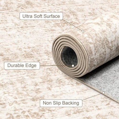 4x6 Area Rugs Living Room: Washable Rug for Bedroom Beige Brown - color: Beige Brown, size: 4' x 6' (Rectangular)
